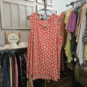 Anne Klein Red Floral Sleeveless Blouse